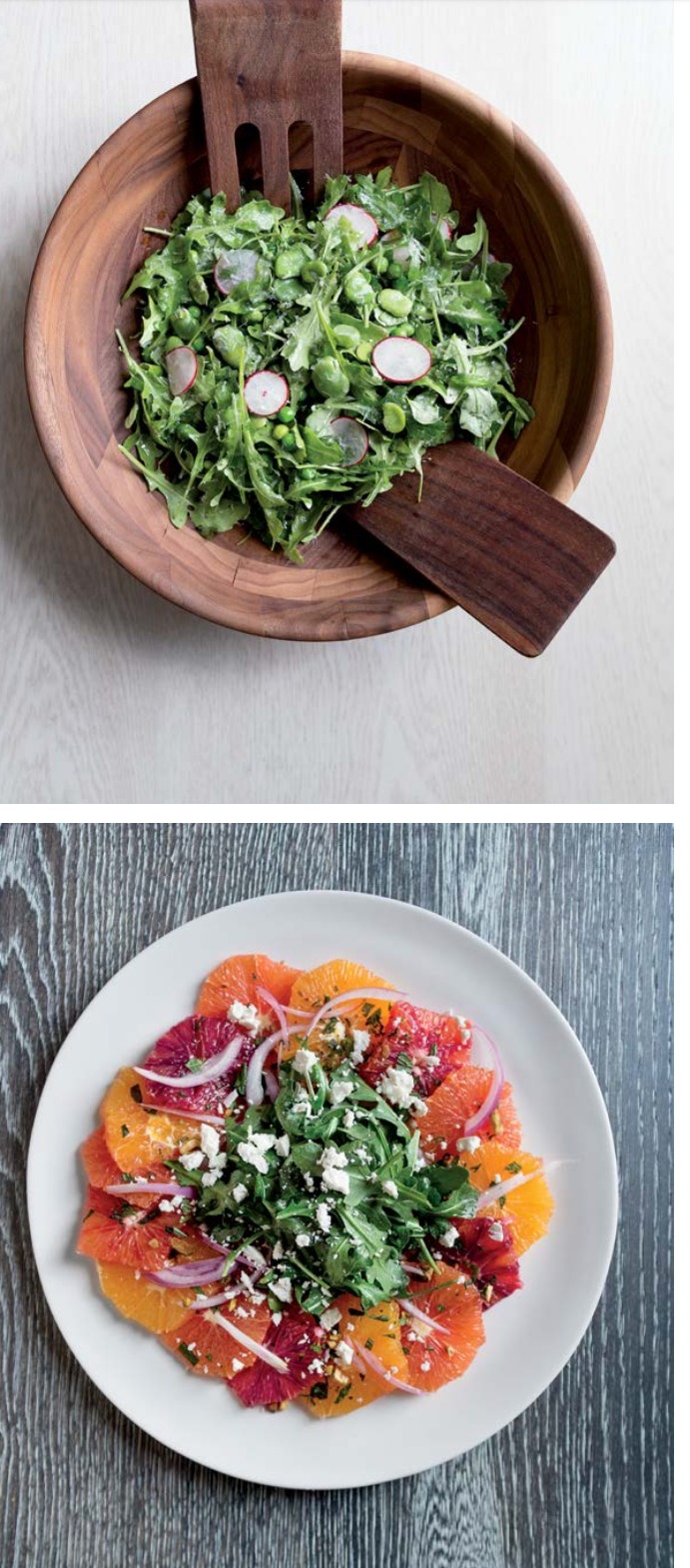 A green salad and a citrus salad